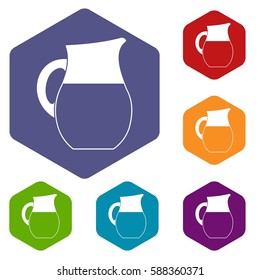 Pitcher of milk icons set rhombus in different colors isolated on white background