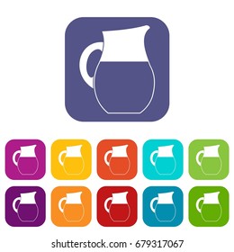 Pitcher of milk icons set vector illustration in flat style In colors red, blue, green and other