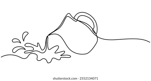 Pitcher for milk line continuous drawing vector. One line Pitcher for milk vector background. Milk pot icon. Continuous outline of a Milk jug, Jug glass icon line continuous drawing vector. One line