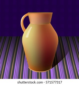 Pitcher on the striped color texture with blue checkered background