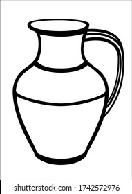 Pitcher is a pottery folk product. Pitcher - vector linear picture for coloring. Traditional dishes. Outline.
