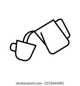 Pitcher pours milk in coffee cup. Milk frothing pitcher. Coffee time. Vector illustration.