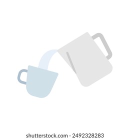 Pitcher pours milk in coffee cup. Milk frothing pitcher. Coffee time. Vector illustration.