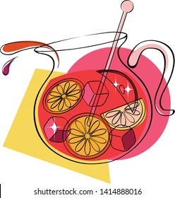 Pitcher of sangria with fruit, colorful vector illustration, no transparencies, EPS 8