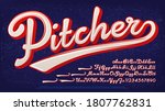 Pitcher script alphabet: A baseball style two-color logo font.