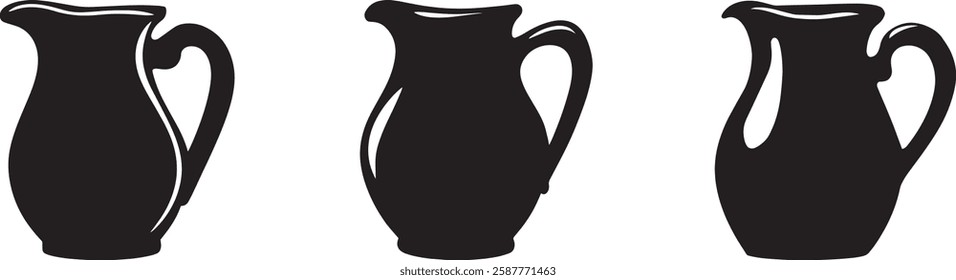 Pitcher Silhouette Vector Illustration Set, Isolated on White Background