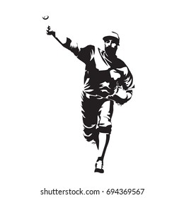 Pitcher throwing ball, baseball player, abstract vector silhouette