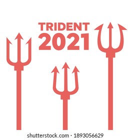 Pitchfork Devil Set. Trident Devil Icon. 