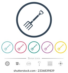 Pitchfork flat color icons in round outlines. 6 bonus icons included.
