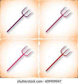 Pitchfork. Flat sticker with shadow on old paper. Vector illustration