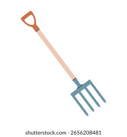 Horquilla. Herramienta de compostaje de jardín para convertir residuos orgánicos y mezclar suelos. Equipo de jardinería ecológico de dibujos animados planos. Ilustración vectorial.