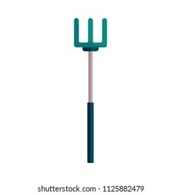Pitchfork for gardening and farming works - rural tool to lift and pitch or throw loose materials isolated on white background. Agricultural fork in flat vector illustration.