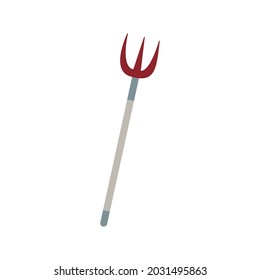 Pitchfork. Household tool. Colorful vector isolated illustration hand drawn. Sharp farming instrument