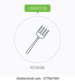 Pitchfork icon. Agriculture sign symbol. Linear outline circle button. Vector