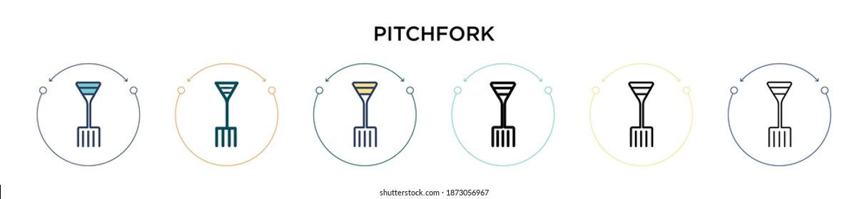 Pitchfork icon in filled, thin line, outline and stroke style. Vector illustration of two colored and black pitchfork vector icons designs can be used for mobile, ui, web