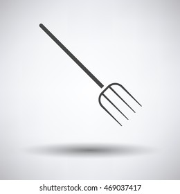 Pitchfork icon on gray background with round shadow. Vector illustration.