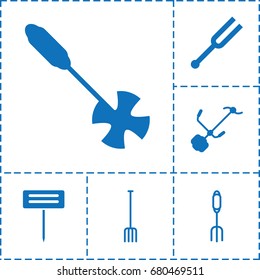 Pitchfork icon. set of 6 pitchfork filled and outline icons such as gardening tool, tonometer