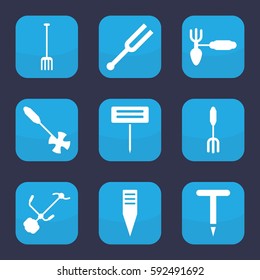 pitchfork icon. Set of 9 filled pitchfork icons such as gardening tool, pitchfork