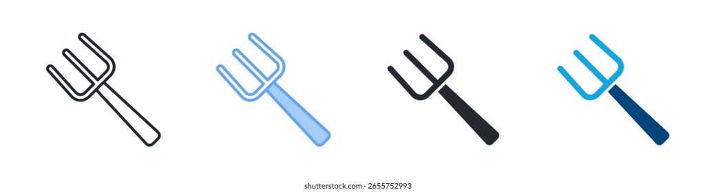 Pitchfork Icon Set Multiple Style. Designed In Outline, Blue, Glyph, Dual Tone