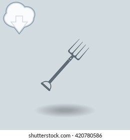 Pitchfork icon with shadow. Cloud of download with arrow.