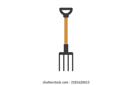 Pitchfork icon for web. Simple garden fork sign vector design. Gardening pichfork with wooden handle web icon isolated on white. Garden fork clipart logo. Garden tools concept