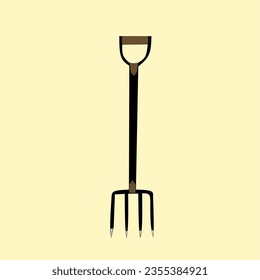 Pitchfork icon for web. Simple garden fork sign vector design. Gardening pichfork with wooden handle web icon isolated on white. Garden fork clipart logo. Garden tools concept