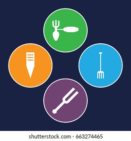 Pitchfork icons set. set of 4 pitchfork filled icons such as gardening tool, pitchfork