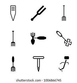 Pitchfork icons. set of 9 editable filled and outline pitchfork icons such as gardening tool, pitchfork