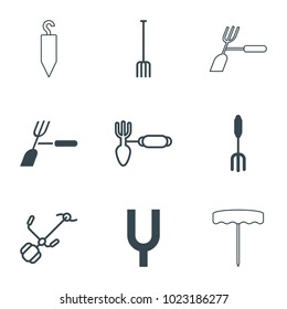 Pitchfork icons. set of 9 editable filled and outline pitchfork icons such as pitchfork, gardening tool