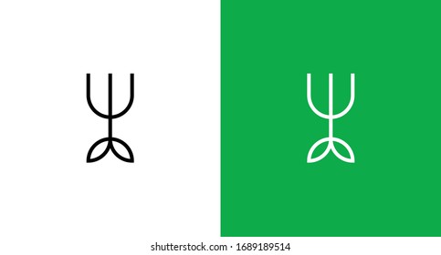 Pitchfork + Leaves logo template vector concept