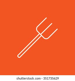 Pitchfork Line Symbol für Web-, Mobil- und Infografiken. Vektorweißes Symbol einzeln auf rotem Hintergrund.