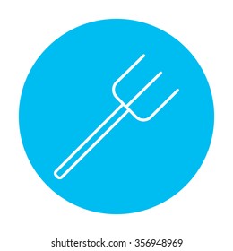 Pitchfork line icon for web, mobile and infographics. Vector white icon on the light blue circle isolated on white background.