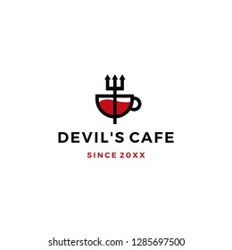 pitchfork mug devil cafe logo vector icon illustration
