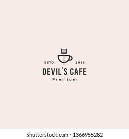 pitchfork mug devil cafe logo vector icon illustration