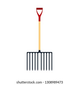 Pitchfork red vector illustration tool icon isolated object equipment. Gardening agriculture fork silhouette farming.