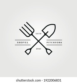 pitchfork and shovel icon logo vector minimalist illustration design