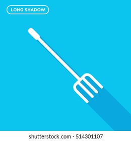 Pitchfork vector icon on blue background with long shadow, isolated