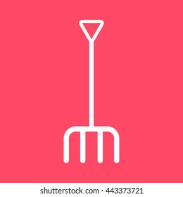 Pitchfork white icon on magenta color background. Eps-10.