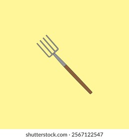 Pitchfork with wooden handle vector illustration. Gardening tool and farming instrument