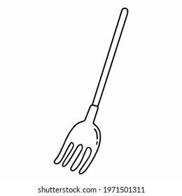 Pitchfork for working in  garden and planting potatoes. Vector illustration in  doodle style.