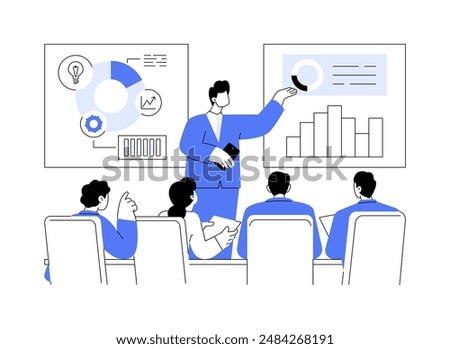 Pitching idea for investor abstract concept vector illustration. Startup owner at meeting with investors, business strategy, financial program, raising money, venture funding abstract metaphor.