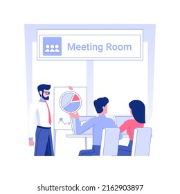 Pitching idea for investor isolated concept vector illustration. Startup owner at meeting with investors, business strategy, financial program, raising money, venture funding vector concept.