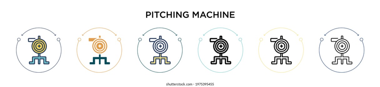 Pitching machine icon in filled, thin line, outline and stroke style. Vector illustration of two colored and black pitching machine vector icons designs can be used for mobile, ui, web