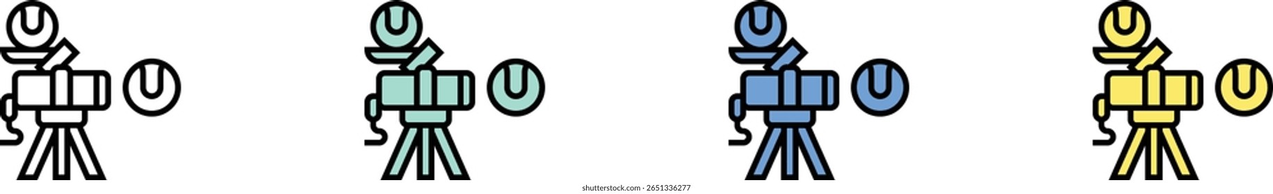 pitching machine icon. Outline, Green, Blue and Yellow Style Design Isolated On White Background