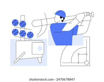 Pitching machine isolated cartoon vector illustrations. Professional athlete plays baseball, pitching machine training tool, healthy and active lifestyle, go in for sport vector cartoon.