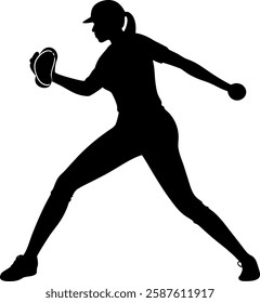 Pitching softball silhouette dynamic female athlete throwing a ball