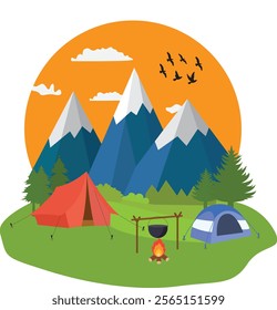 Pitching Tents Making Friends Funny Adventure Hiking Outdoor Gift Print Graphics and Template For Print On Demand Business and Print Related Industry.  