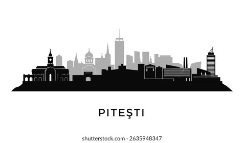 Pitesti skyline silhouette with Romania, and cityscape.