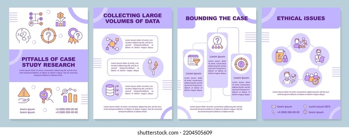 Pitfalls of case study research purple brochure template. Leaflet design with linear icons. Editable 4 vector layouts for presentation, annual reports. Arial-Black, Myriad Pro-Regular fonts used