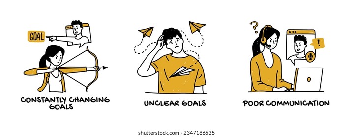 Pitfalls and problems in organization of productive workflow, business concept illustration. 